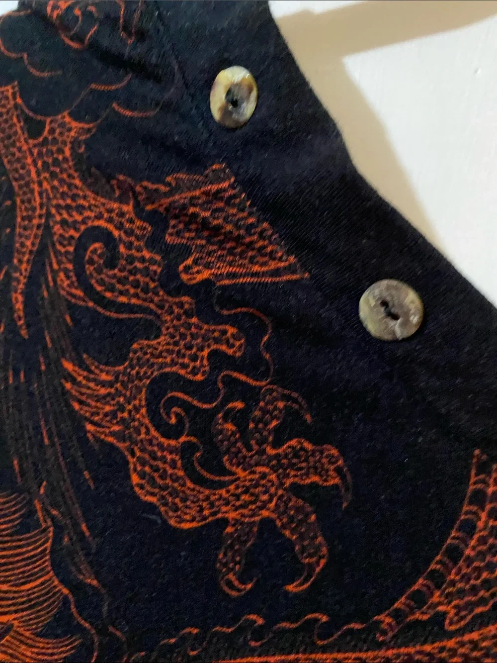 Johnny Was Black with Rust Dragon Print V-Neck Button Long Sleeve Top - Picture 7 of 7
